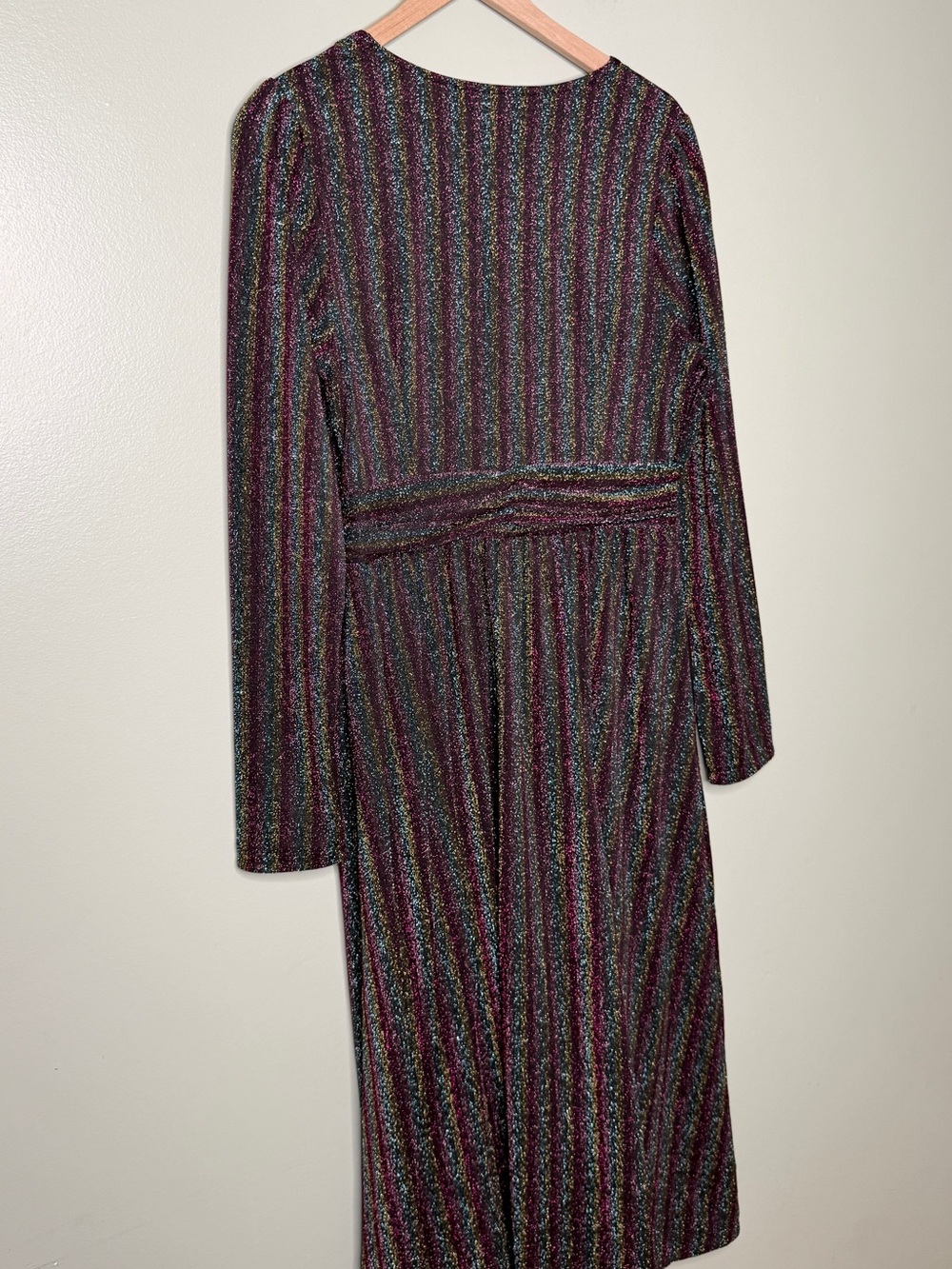 Boden Shimmer Glitter Long Sleeve Stripe Midi Dress Red‎ Black Green Size 8 - Picture 8 of 12